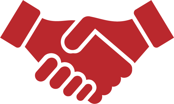 Red icon representing two people shaking hands.